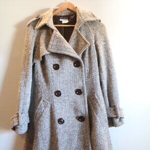 Franco Mirabelli Herringbone Wool Trench Coat - Grey Tweed - Size 8